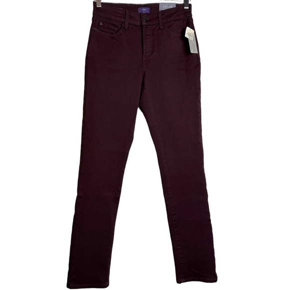 NYDJ Sheri Slim High Rise Straight Leg Stretch Jeans Burgundy Jeans Denim 2 - Picture 1 of 16